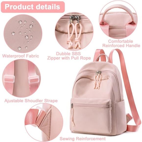 Womens Mini Backpack Water-resistant Pink - Picture 6 of 6